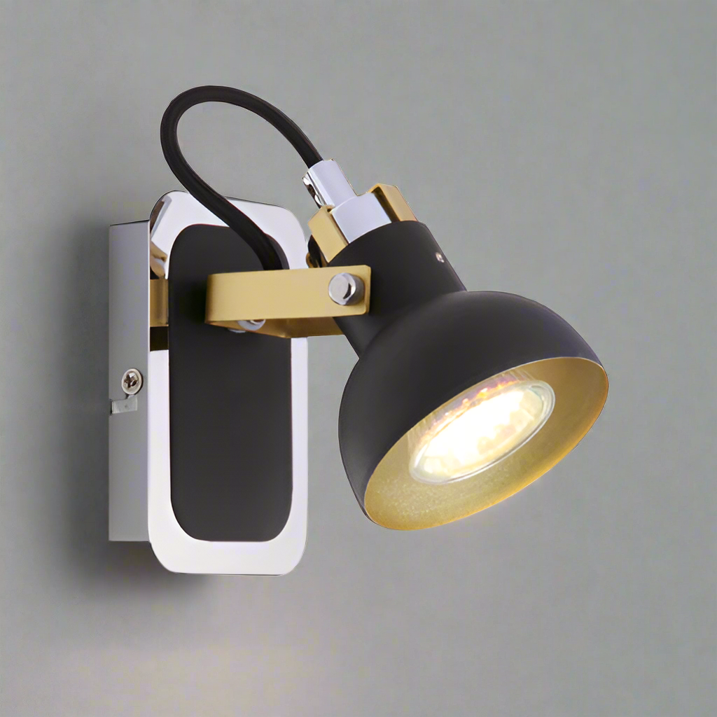 CGC Black SAFF Adjustable Wall Ceiling Light With Gold & Chrome Detail