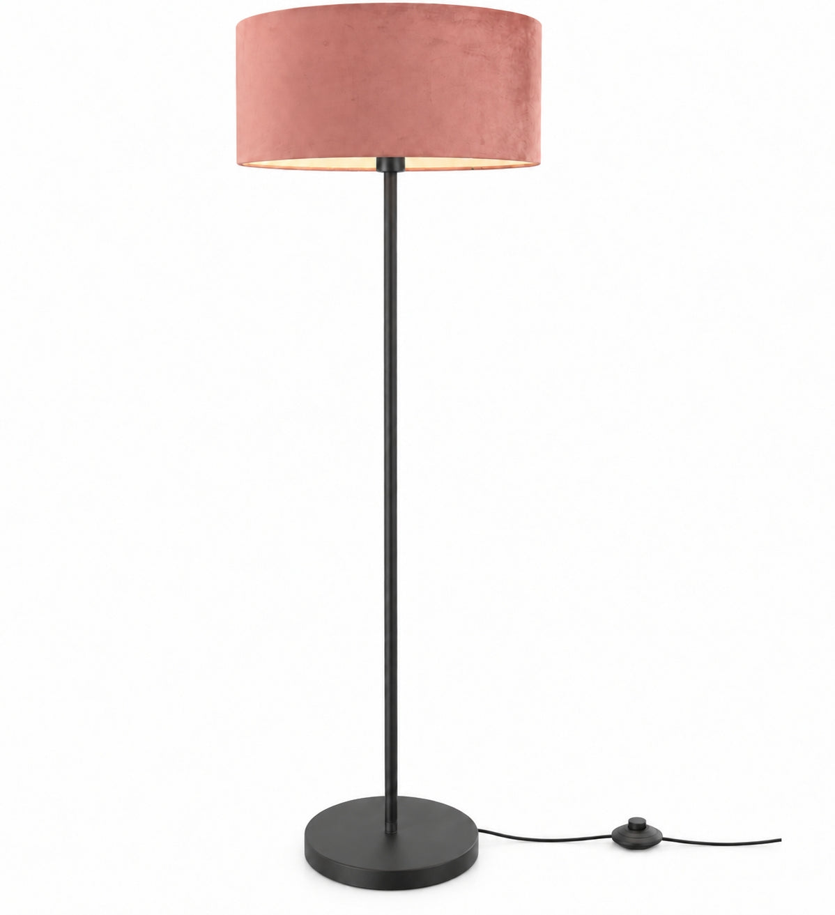 CGC Lena Matt Black Straight Floor Lamp with 45cm Large Velvet Lampshade