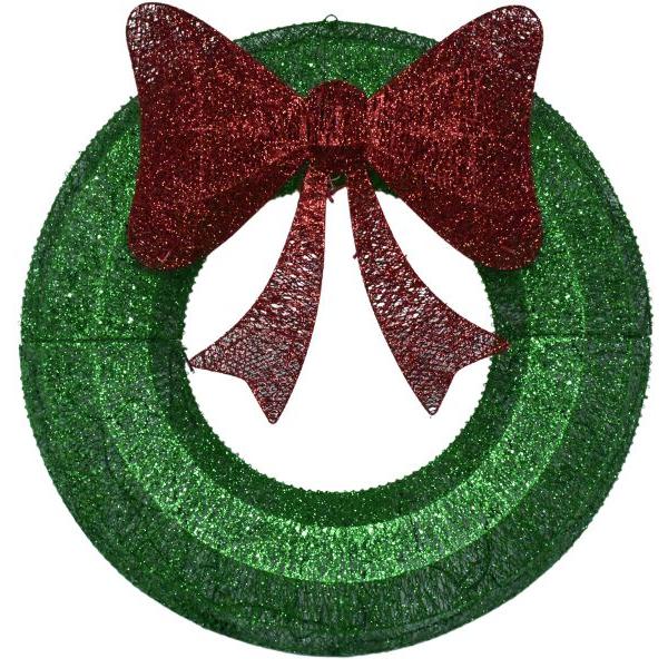 Extra Large 90cm Luxury LED Glitter Green With Red Bow LED Christmas Wreath