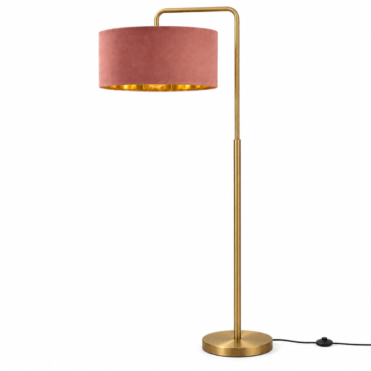 CGC Kyra Brushed Gold Angled Floor Lamp with Large 45cm Velvet Lampshade