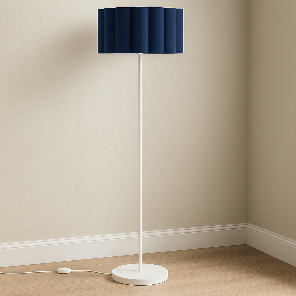 CGC Lena Cream Straight Floor Lamp with Large Scalloped Lampshade