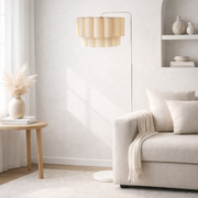 CGC Kyra Cream Angled Floor Lamp with Two Layer Large Scalloped Lampshade