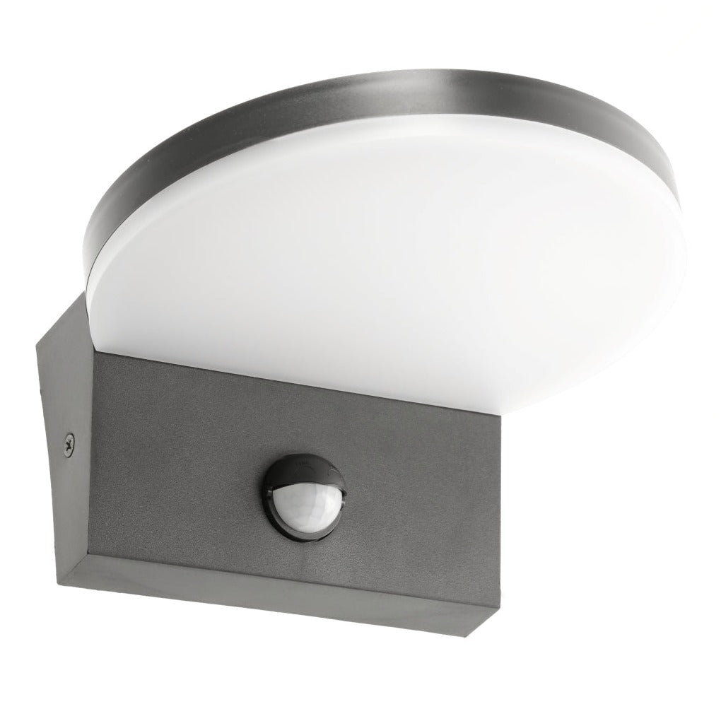 Our Aubrey black plastic ABS plastic outdoor wall mounted round outdoor light with built in LED's and motion sensor would look perfect in a modern or more traditional home design. Outside wall lights can provide atmospheric light in your garden, at the front door or on the terrace as well as a great security solution. It is designed for durability and longevity with its robust material producing a fully weatherproof and water resistant light fitting.
