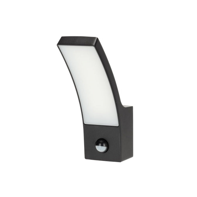 CGC MILLIE Black Curved LED Wall Light PIR Motion Sensor Diecast Aluminium Opal Diffuser 4000k IP54