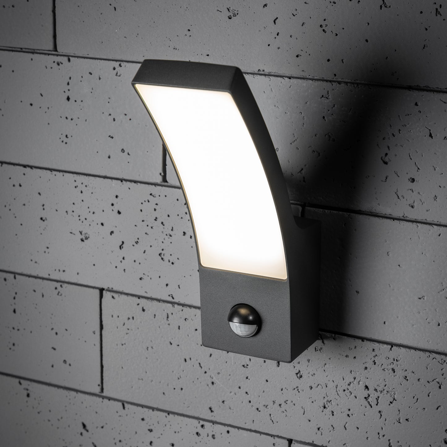 CGC MILLIE Anthracite Dark Grey Curved LED Wall Light PIR Motion Sensor Diecast Aluminium Opal Diffuser 4000k IP54