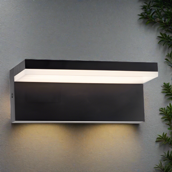CGC DALLAS Black Rectangular Outdoor Wall Light LED Opal Diffuser 3000k Warm White IP65