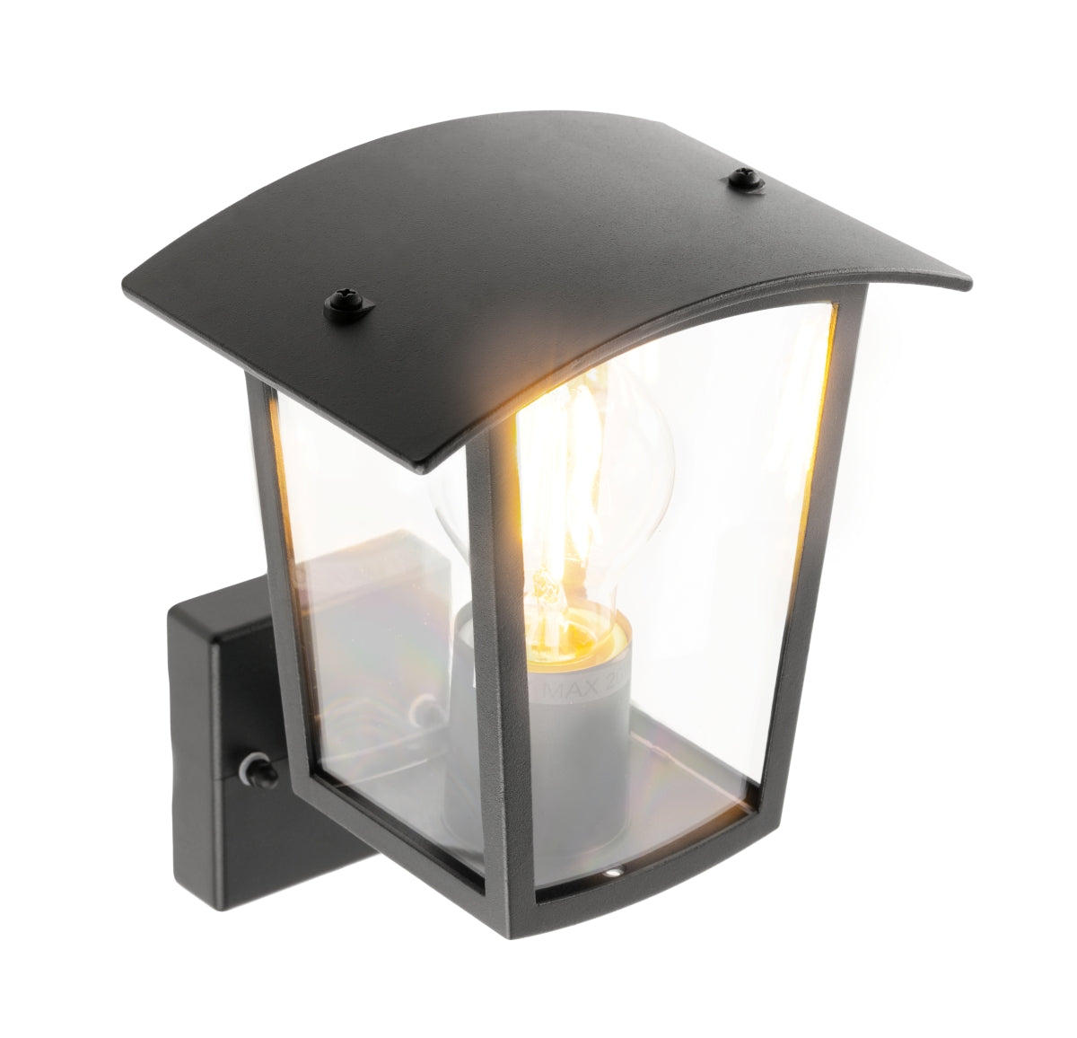 CGC ALLY Black E27 Outdoor Wall Light Lantern Clear Diffuser IP44 Up