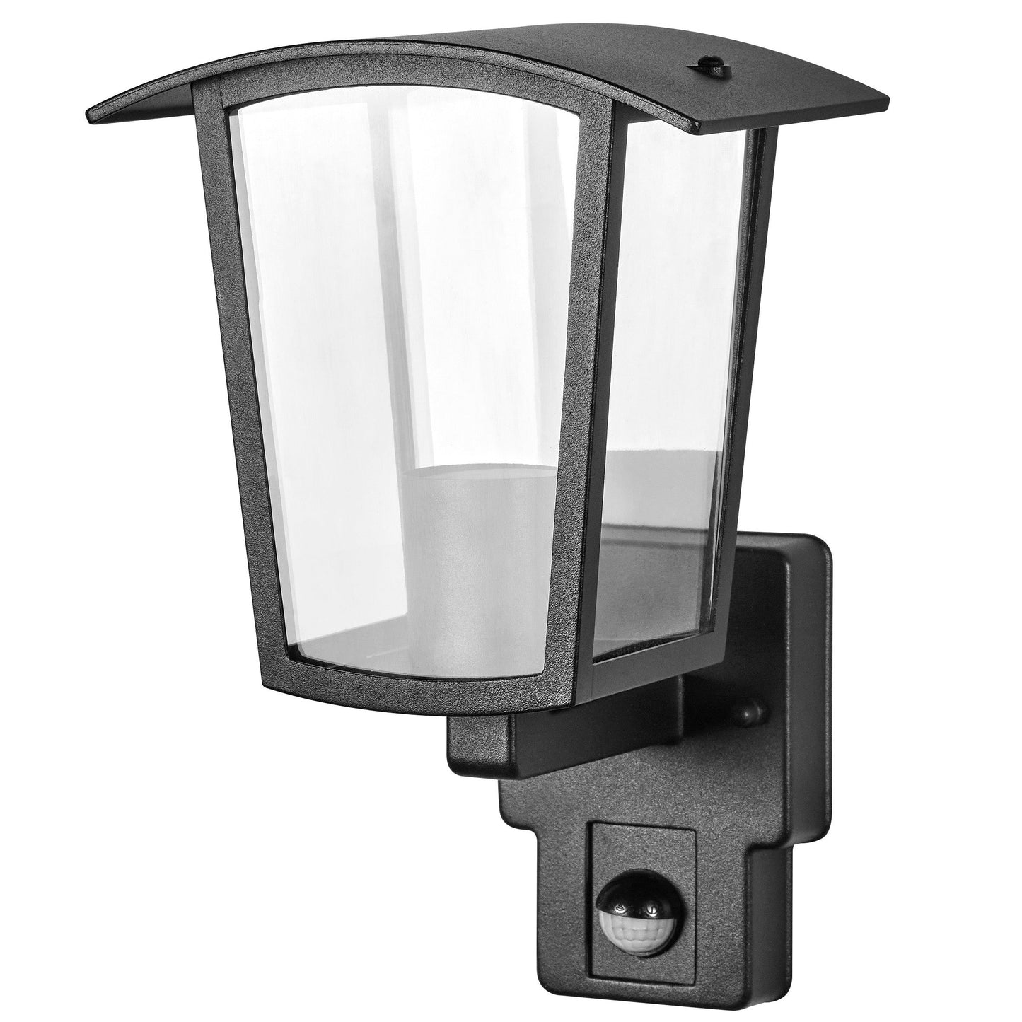 CGC ALLY Black E27 Outdoor Wall Light Lantern Clear Diffuser IP44 with PIR Motion Sensor