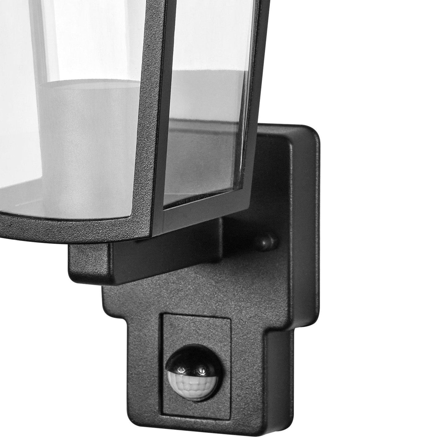 CGC ALLY Black E27 Outdoor Wall Light Lantern Clear Diffuser IP44 with PIR Motion Sensor