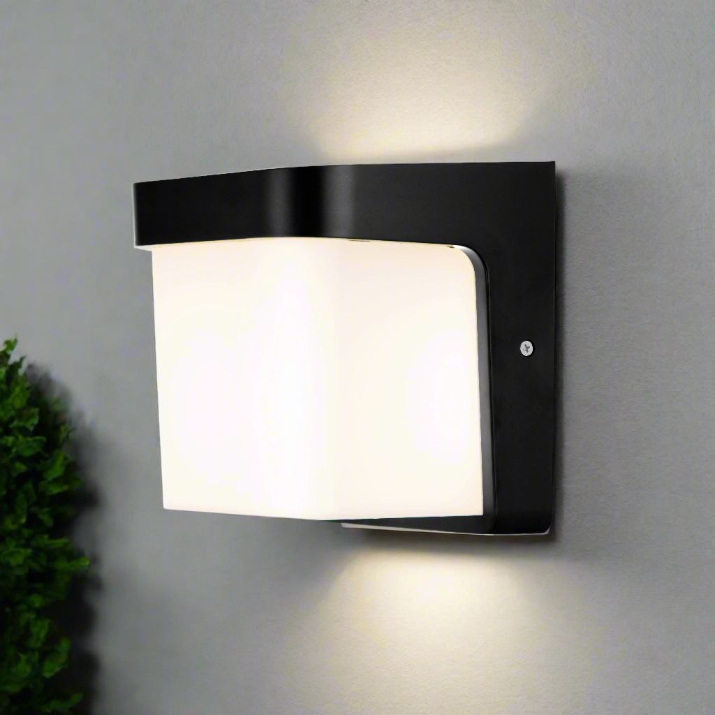 CGC RHEA Black LED Outdoor Wall Light Cube with Opal Diffuser IP54 Polycarbonate Coastal 4000K