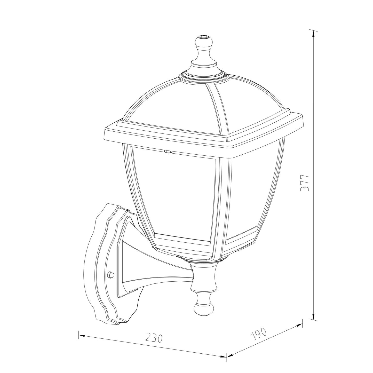 CGC MYRA Large Black Outdoor Wall Lantern Light with Clear Diffuser IP44 Polycarbonate Coastal