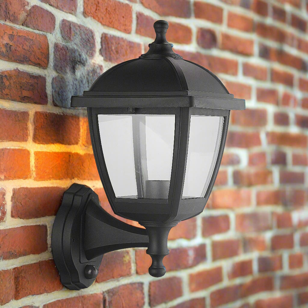 CGC MYRA Large Black Outdoor Wall Lantern Light PIR Motion Sensor with Clear Diffuser IP44 Polycarbonate Coastal