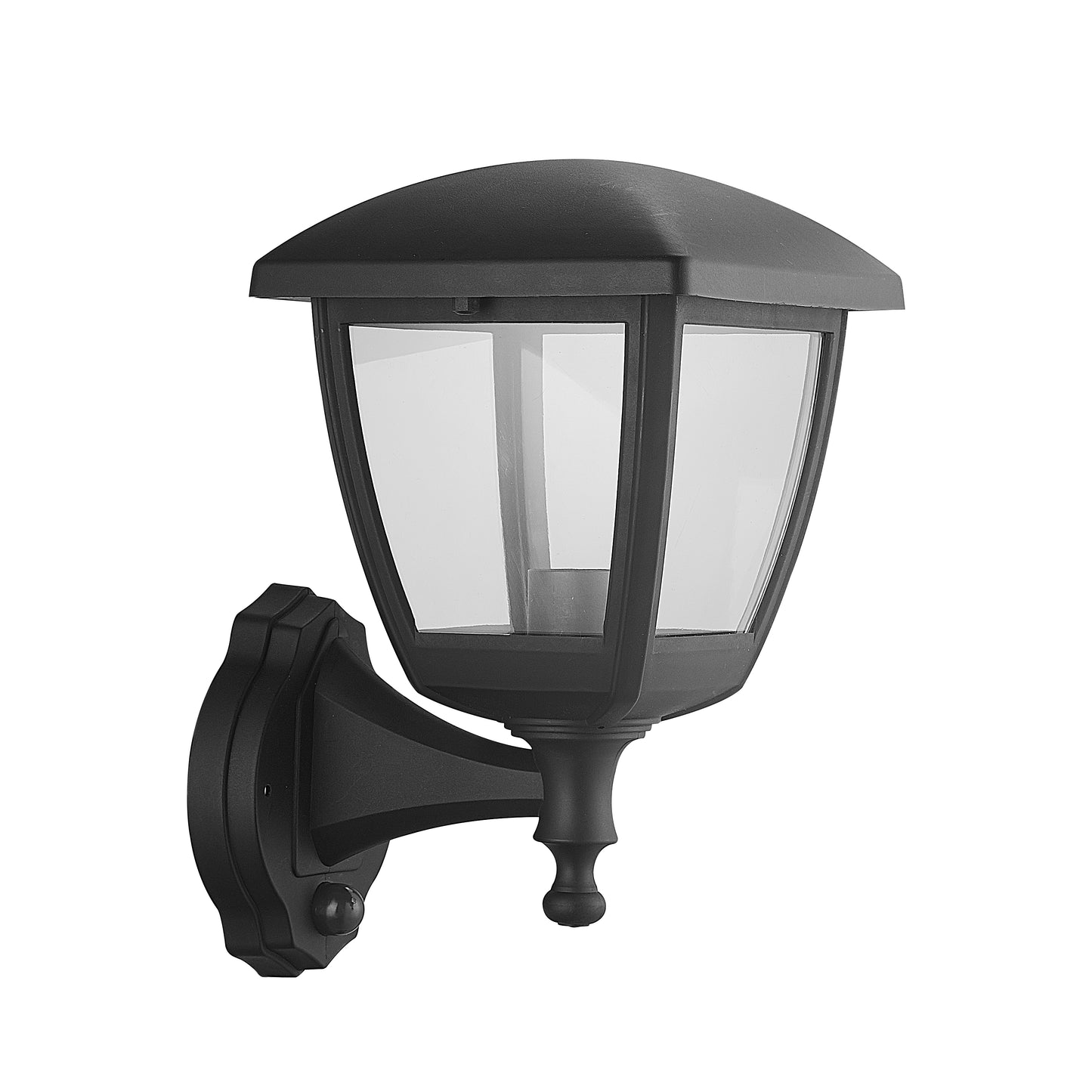 CGC NOVA Large Black Outdoor Wall Lantern Light PIR Motion Sensor with Clear Diffuser IP44 Polycarbonate Coastal