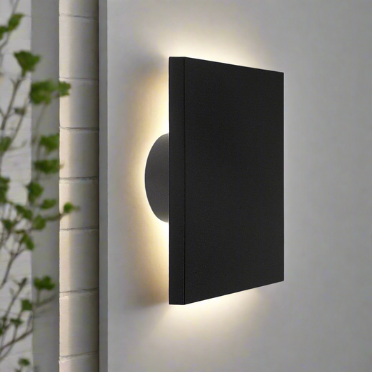 CGC BAILEY Black Sqaure LED Outdoor Indoor Wall Light IP65 Back Lit Halo Polycarbonate Coastal