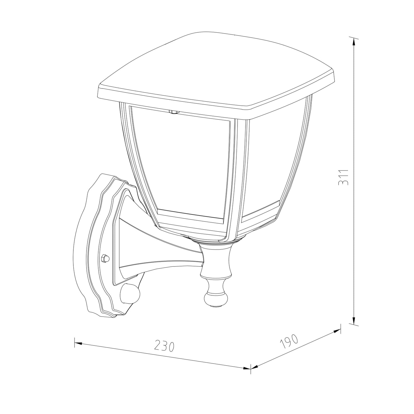 CGC NOVA Large Black Outdoor Wall Lantern Light PIR Motion Sensor with Clear Diffuser IP44 Polycarbonate Coastal