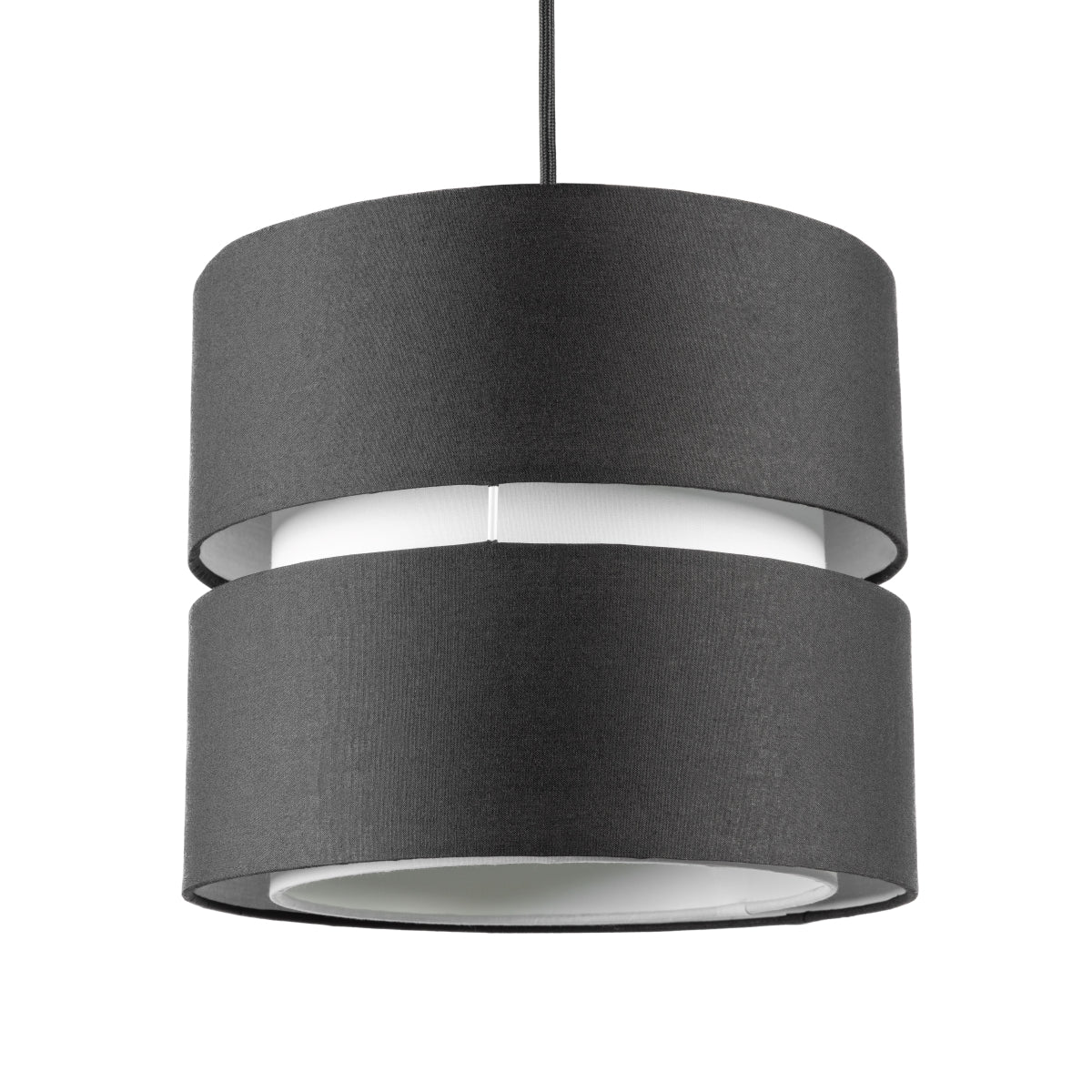 Our Gayle easy fit two tiered luxury fabric double layered shade is contemporary in its appearance and we have designed the shade to suit a range of interiors. Easy to fit simply attached to an existing pendant flitting.  It is crafted from high quality fabric material in two layers and complimented with a white inner which looks beautiful when light shines through