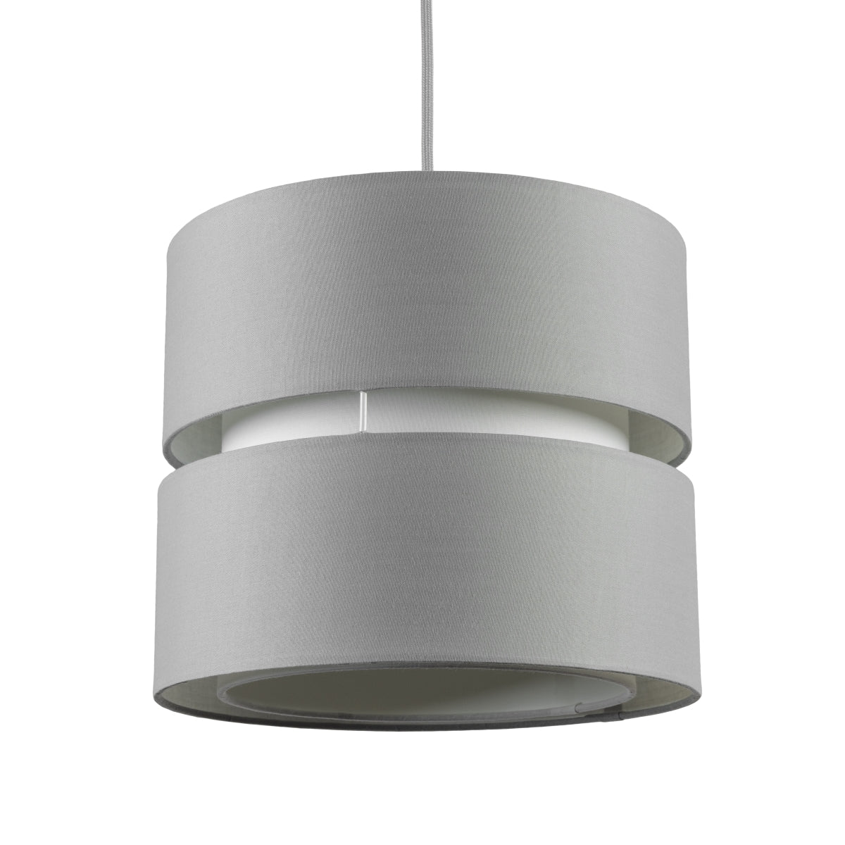 Our Gayle easy-fit two tiered luxury fabric double layered shade is contemporary in its appearance and we have designed the shade to suit a range of interiors. Easy to fit simply attached to an existing pendant flitting.  It is crafted from high quality fabric material in two layers and complimented with a white inner which looks beautiful when light shines through.