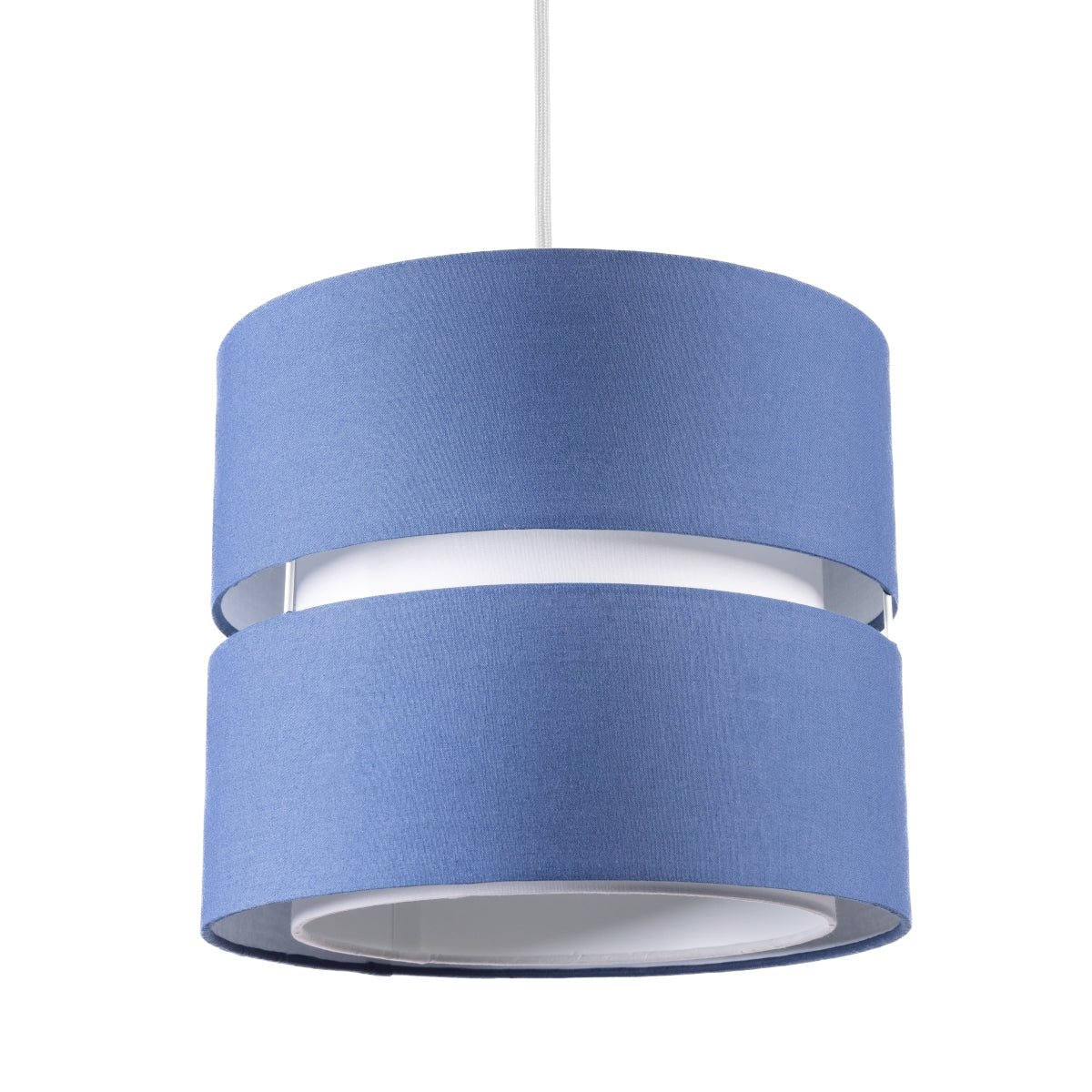 Our Gayle easy fit two tiered luxury fabric double layered shade is contemporary in its appearance and we have designed the shade to suit a range of interiors. Easy to fit simply attached to an existing pendant flitting.  It is crafted from high quality fabric material in two layers and complimented with a white inner which looks beautiful when light shines through. The shade has been made to fit both a ceiling light or lamp base.
