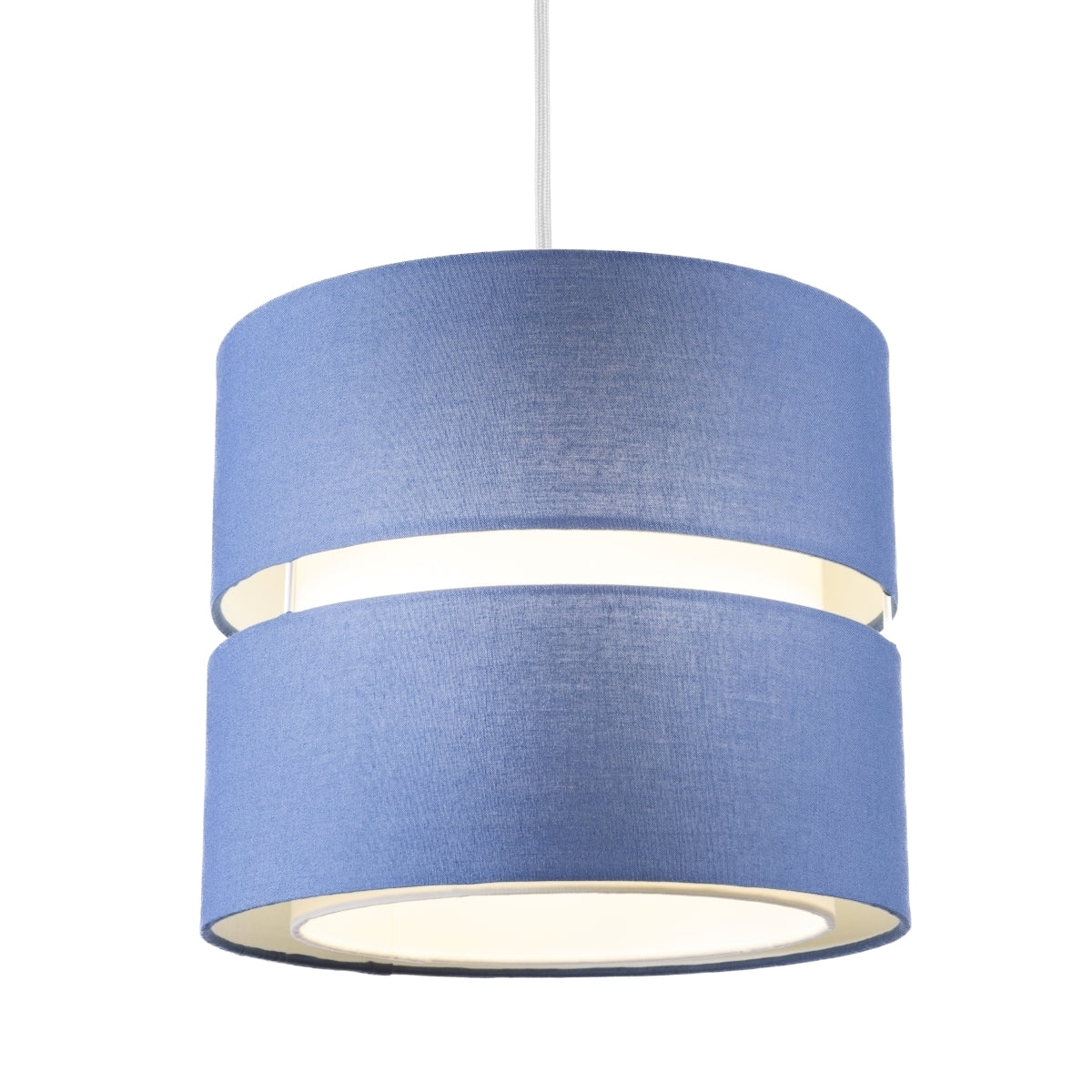 Our Gayle easy fit two tiered luxury fabric double layered shade is contemporary in its appearance and we have designed the shade to suit a range of interiors. Easy to fit simply attached to an existing pendant flitting.  It is crafted from high quality fabric material in two layers and complimented with a white inner which looks beautiful when light shines through. The shade has been made to fit both a ceiling light or lamp base.