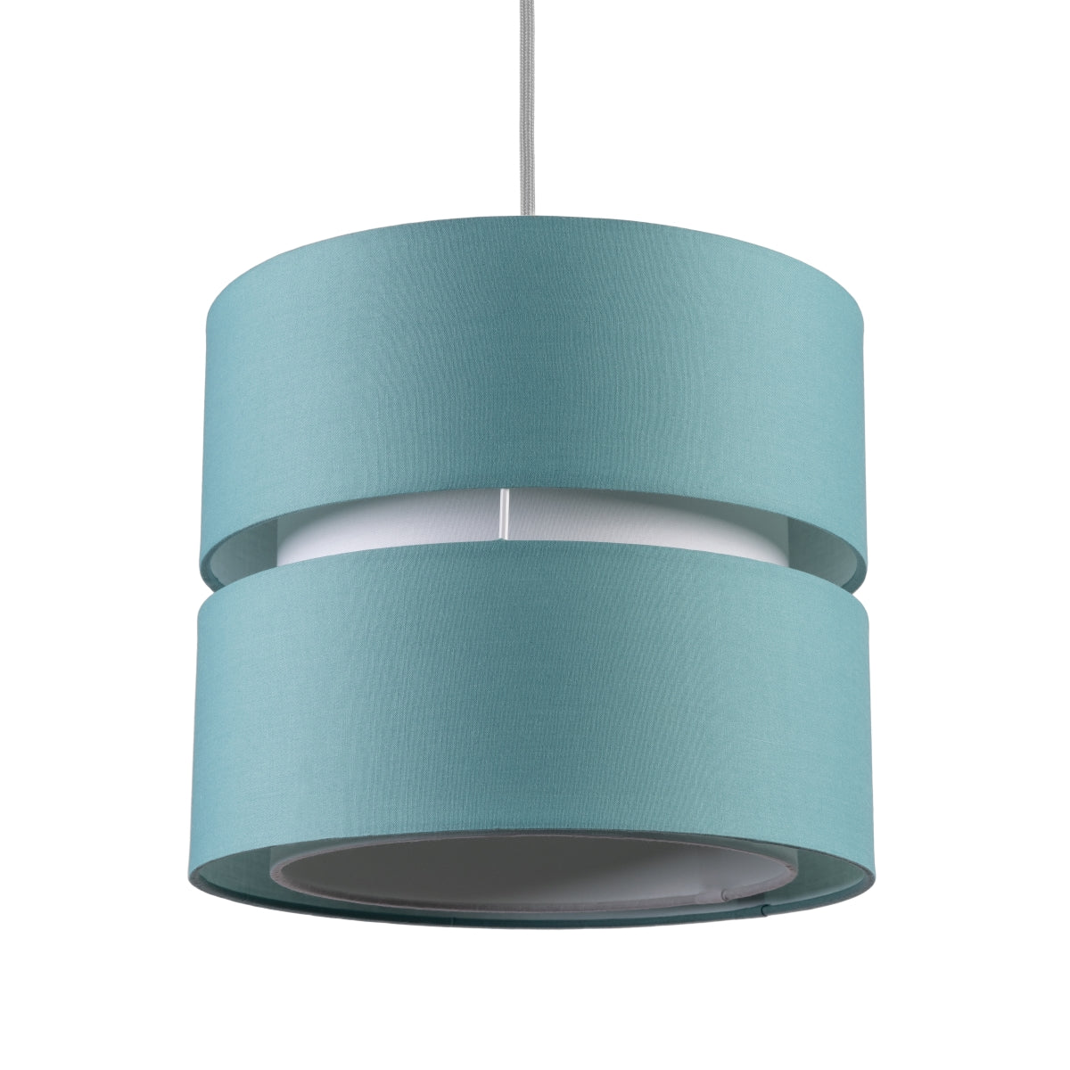 Our Gayle easy-fit two tiered luxury fabric double layered shade is contemporary in its appearance and we have designed the shade to suit a range of interiors. Easy to fit simply attached to an existing pendant flitting.  It is crafted from high quality fabric material in two layers and complimented with a white inner which looks beautiful when light shines through. The shade has been made to fit both a ceiling light or lamp base.