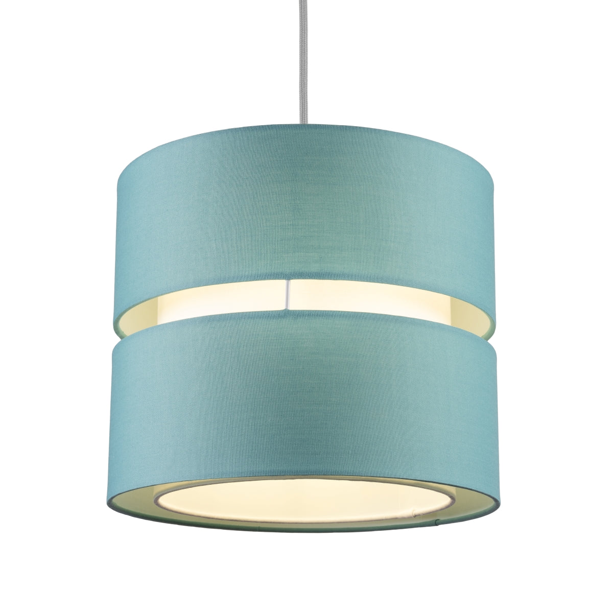 Our Gayle easy-fit two tiered luxury fabric double layered shade is contemporary in its appearance and we have designed the shade to suit a range of interiors. Easy to fit simply attached to an existing pendant flitting.  It is crafted from high quality fabric material in two layers and complimented with a white inner which looks beautiful when light shines through. The shade has been made to fit both a ceiling light or lamp base.