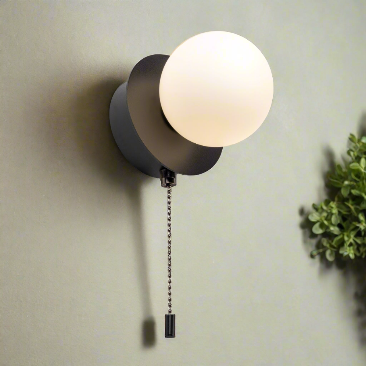 CGC MACIE Black & White Opal Globe LED Rechargeable Magnetic USB Reading Bedside Wall Light Pull Cord Switch