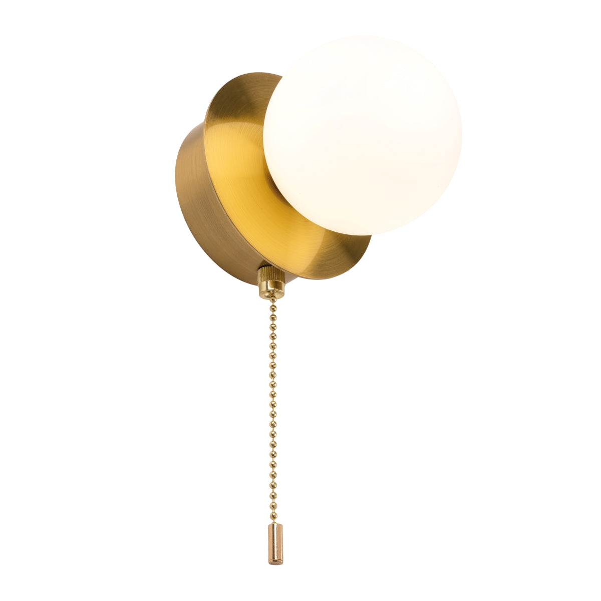 CGC MACIE Satin Gold & White Opal Globe LED Rechargeable Magnetic USB Reading Bedside Wall Light Pull Cord Switch