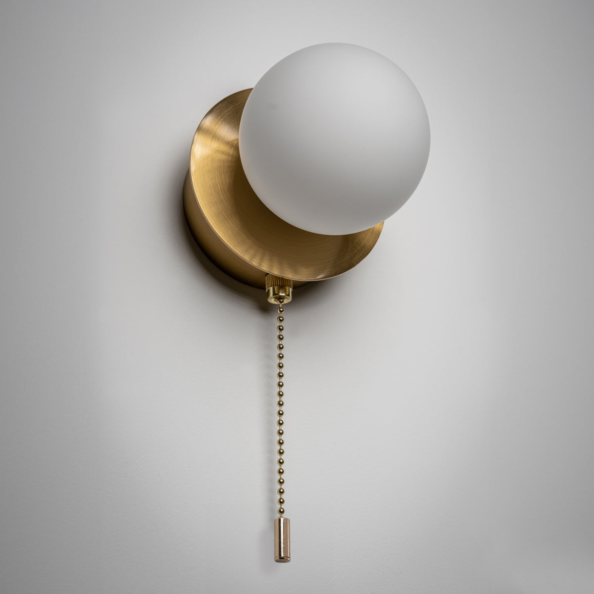 CGC MACIE Satin Gold & White Opal Globe LED Rechargeable Magnetic USB Reading Bedside Wall Light Pull Cord Switch