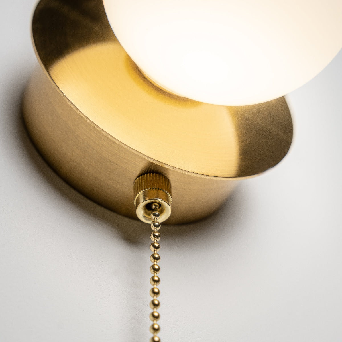 CGC MACIE Satin Gold & White Opal Globe LED Rechargeable Magnetic USB Reading Bedside Wall Light Pull Cord Switch