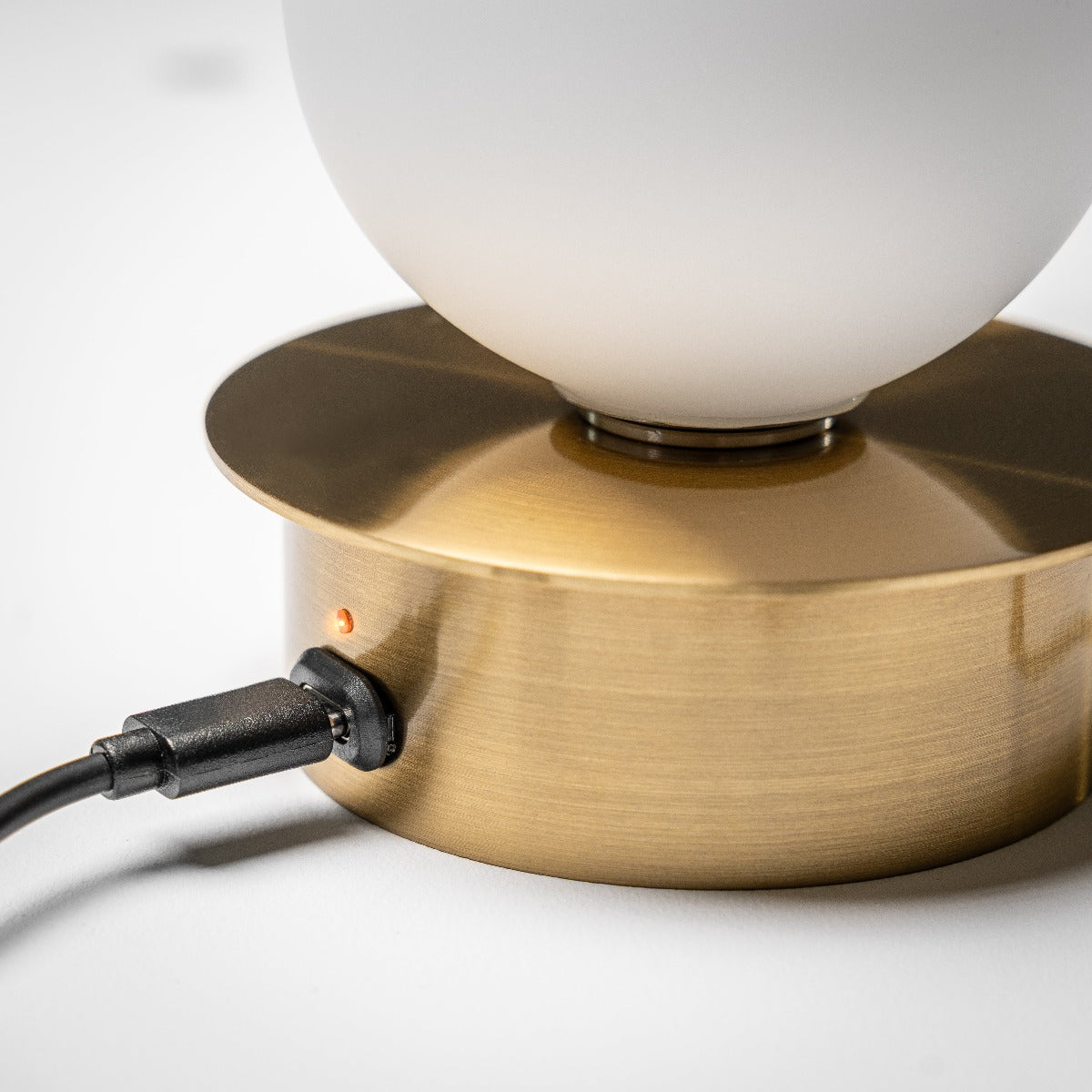 CGC MACIE Satin Gold & White Opal Globe LED Rechargeable Magnetic USB Reading Bedside Wall Light Pull Cord Switch