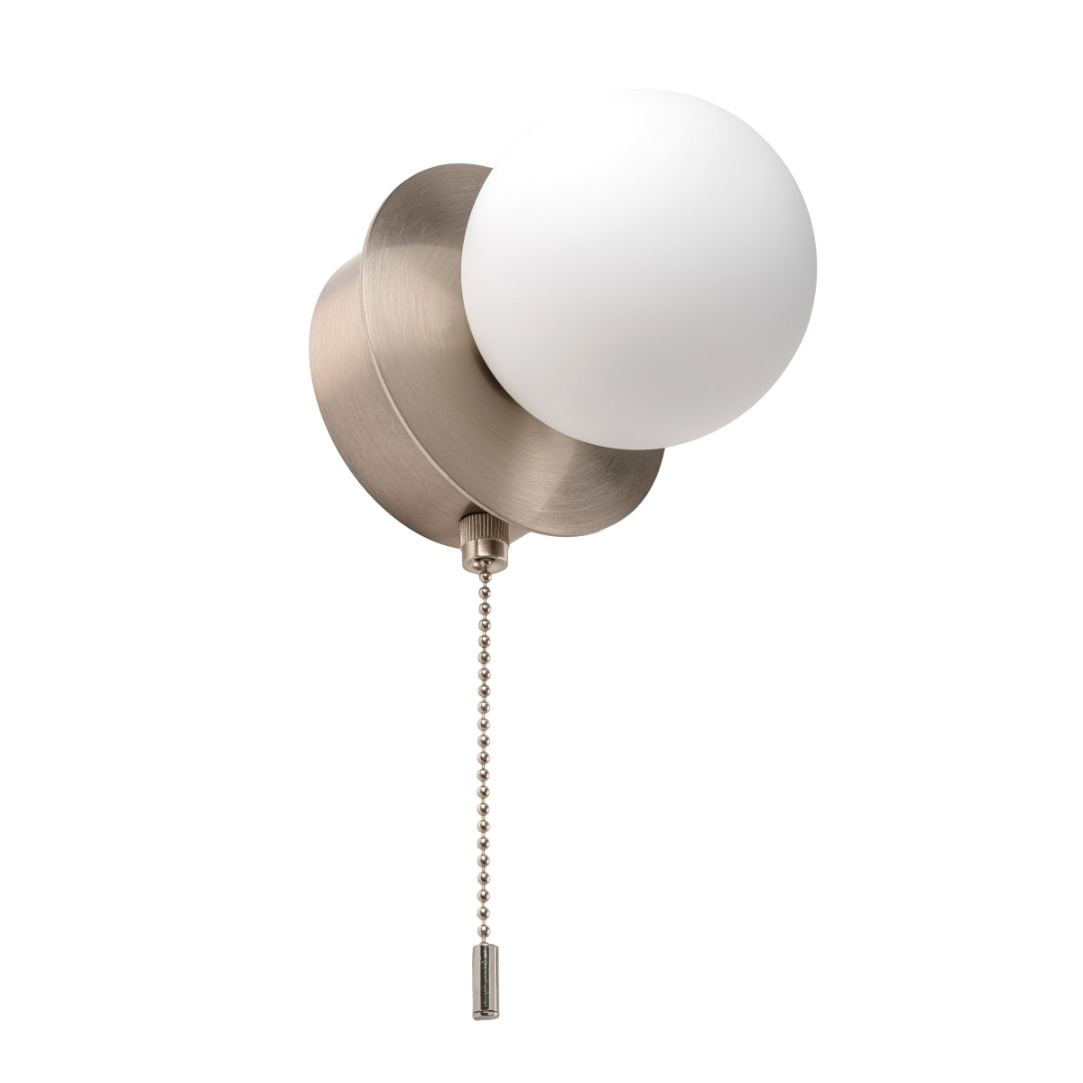 CGC MACIE Satin Nickel & White Opal Globe LED Rechargeable Magnetic USB Reading Bedside Wall Light Pull Cord Switch