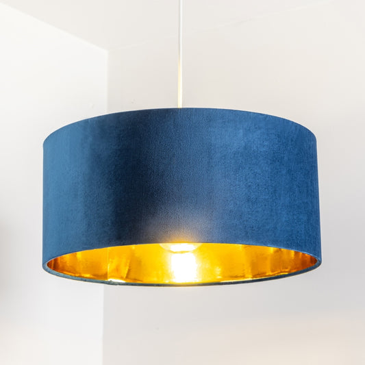 CGC MILANO Navy Blue & Gold Oversized Large Velvet Fabric Lamp Shade