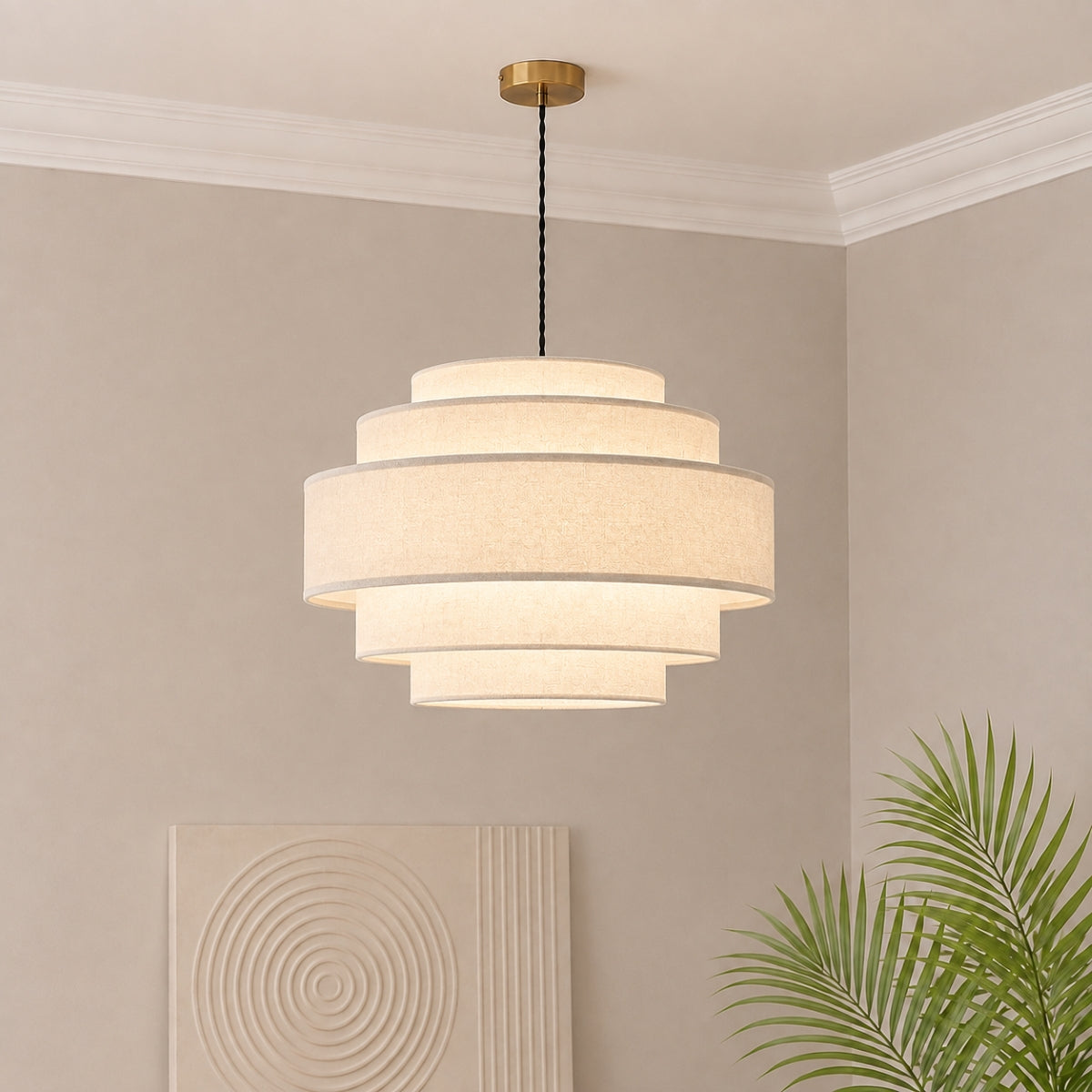 CGC Soma Five Layered Cream Fine Linen Drum Lampshade Large