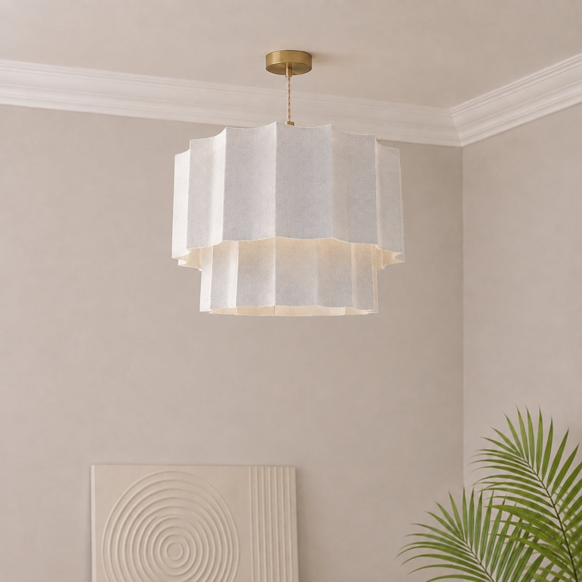 CGC Catalina Extra Large 52cm Cream Fine Linen Two Tier Inverted Scallop Lampshade