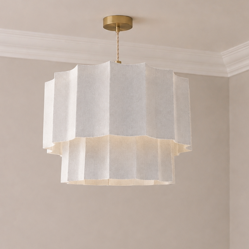 CGC Catalina Extra Large 52cm Cream Fine Linen Two Tier Inverted Scallop Lampshade
