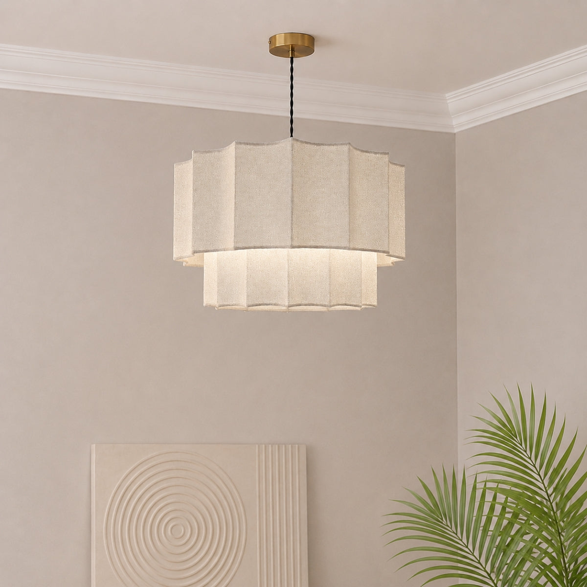 CGC Catalina Extra Large 52cm Cream Fine Linen Two Tier Inverted Scallop Lampshade
