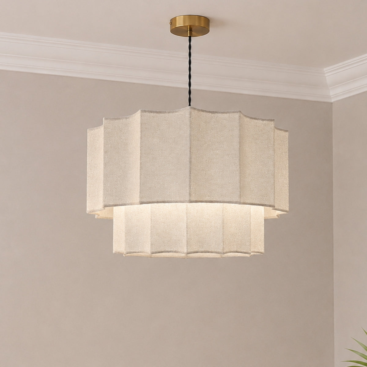 CGC Catalina Extra Large 52cm Cream Fine Linen Two Tier Inverted Scallop Lampshade