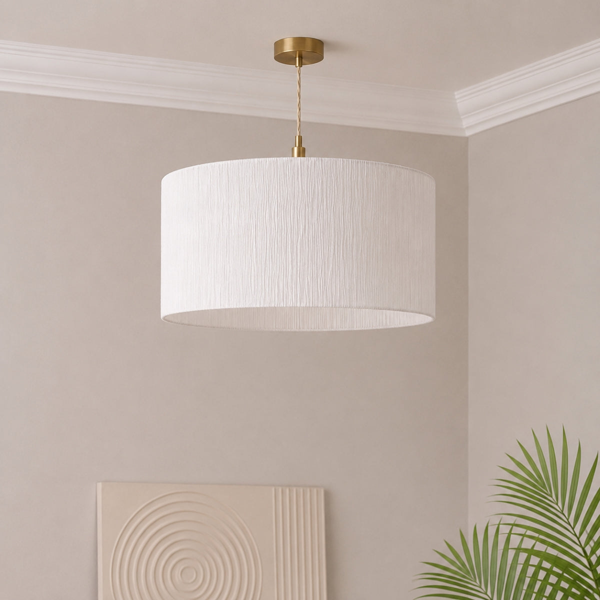 CGC Ramona 46cm White Ruffled Paper Large Round Drum Lampshade with Diffuser