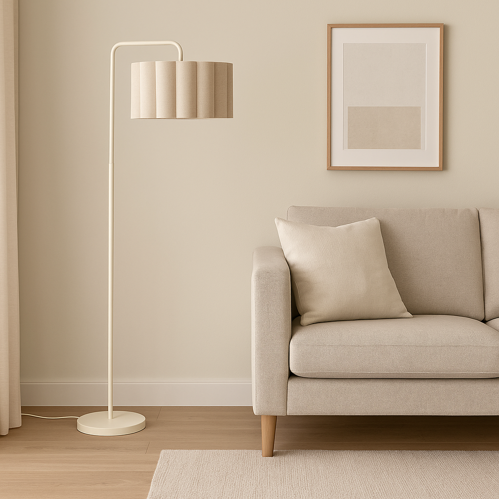 CGC Kyra Cream Angled Floor Lamp with Large Scalloped Lampshade