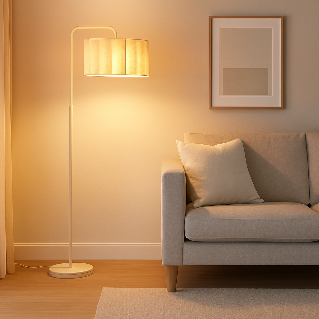 CGC Kyra Cream Angled Floor Lamp with Large Scalloped Lampshade