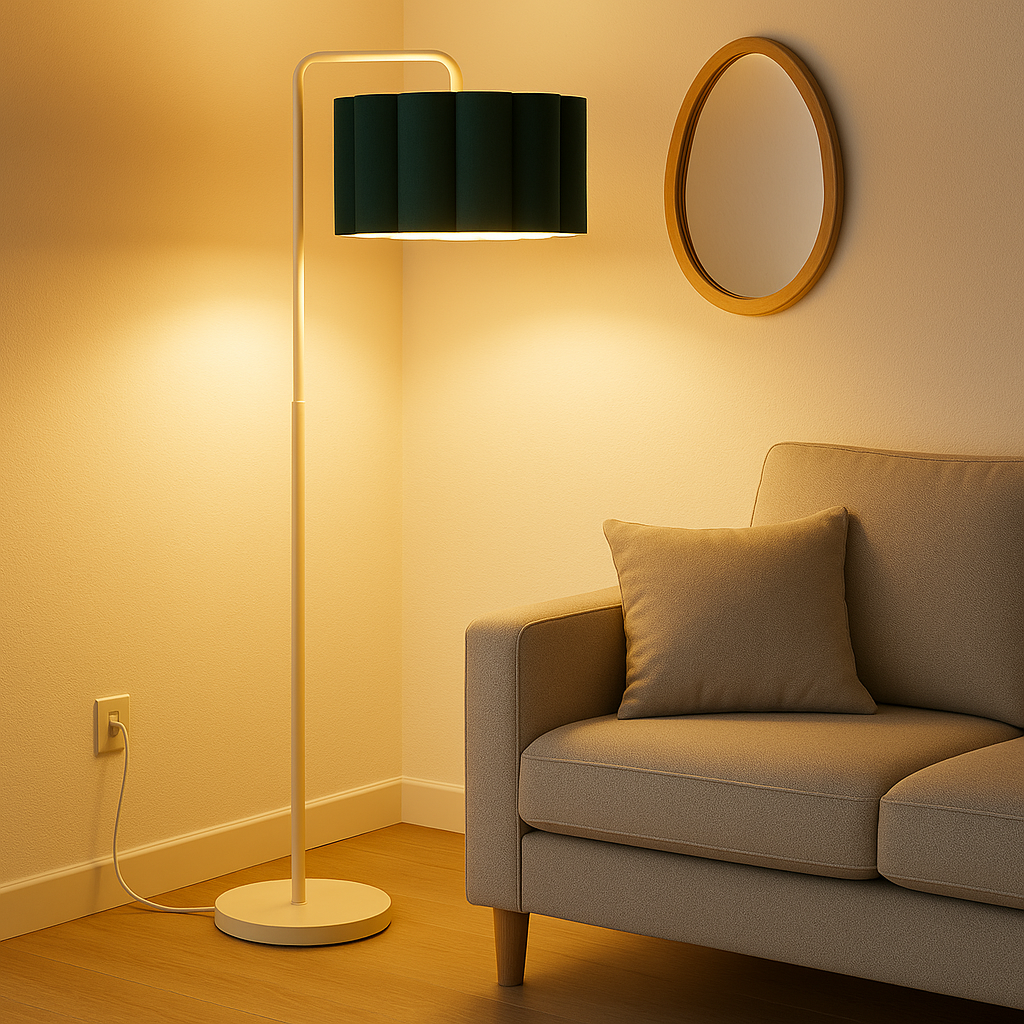 CGC Kyra Cream Angled Floor Lamp with Large Scalloped Lampshade