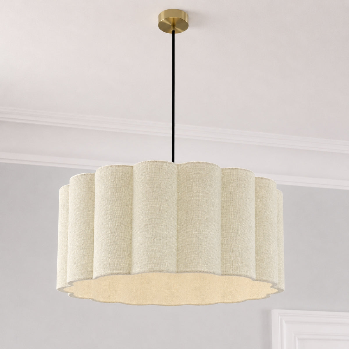 CGC Maria Scalloped Cream Fine Luxury Linen Drum Lampshade Large 48cm