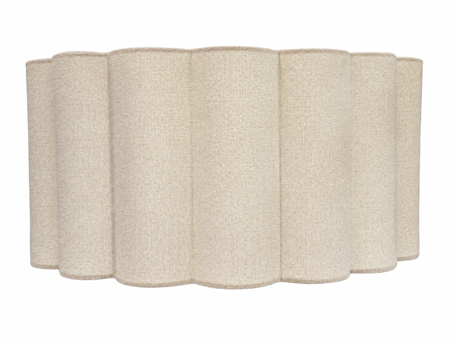 A pleated fabric wall sconce shade in a textured beige linen-like material, shown against a plain white background.