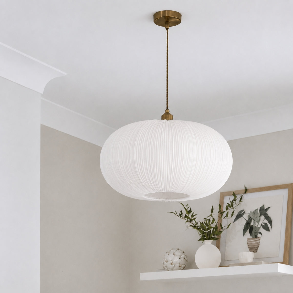 CGC Palmira White Large Oval Stretch Ruffled Silk Fabric Lampshade