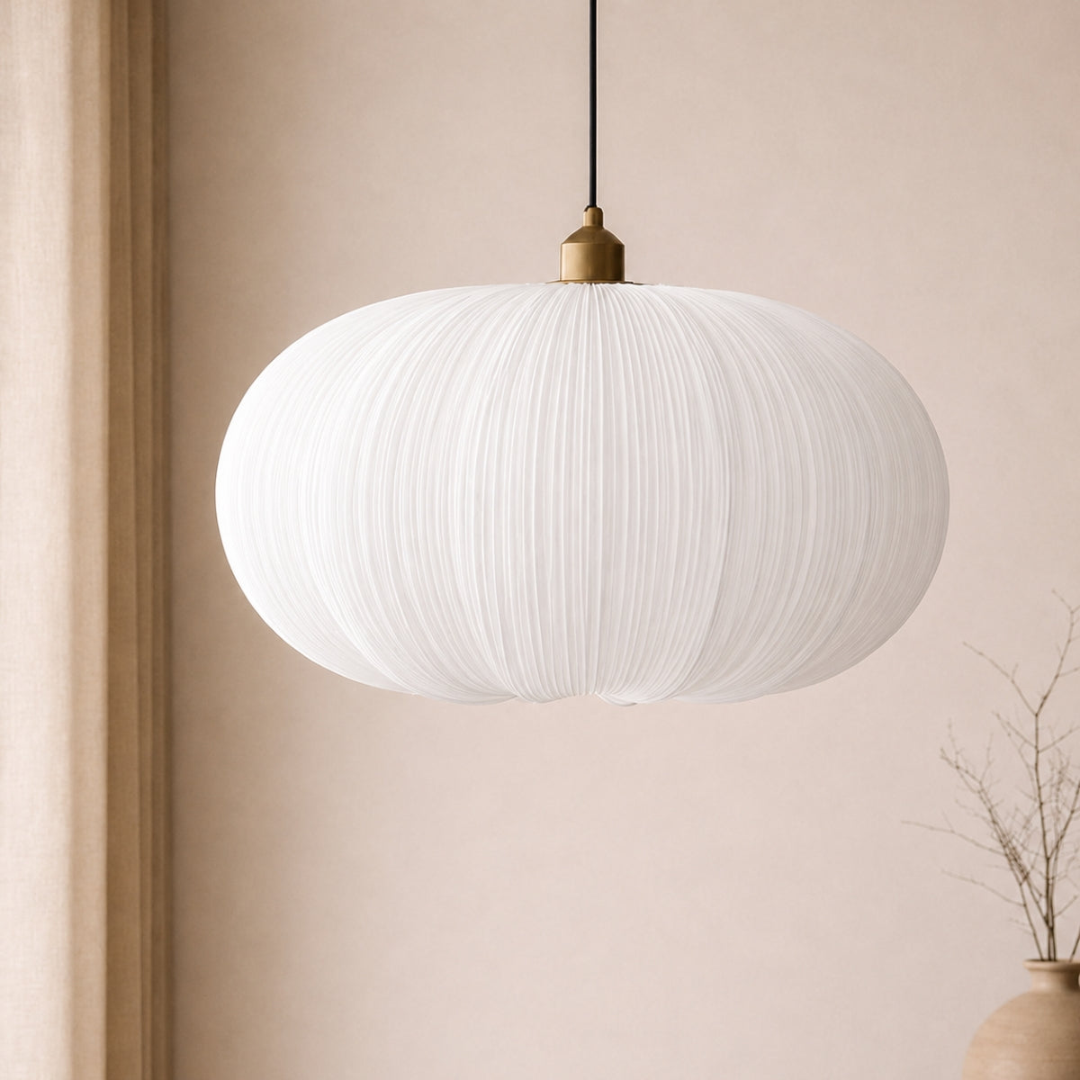 CGC Palmira White Large Oval Stretch Ruffled Silk Fabric Lampshade