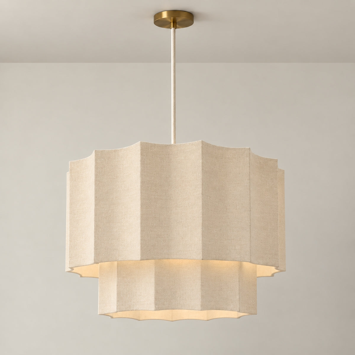 CGC Catalina Extra Large 52cm Oatmeal Linen Two Tier Inverted Scallop Lampshade