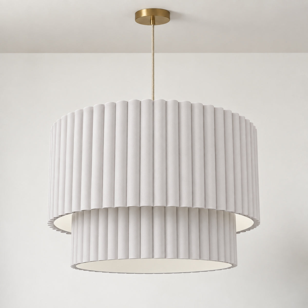 CGC Allegra Pale Grey Fine Scallop Two Tier Extra Large Layer Drum Lampshade