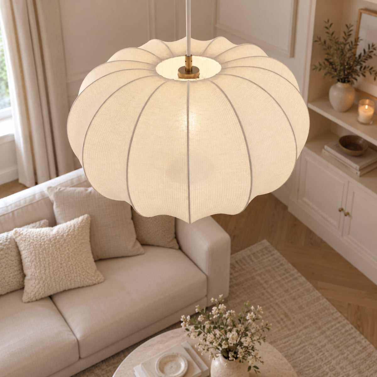 CGC LILA Extra Large 55cm Cream Oval Stretch Ribbed Cotton Fabric Lampshade
