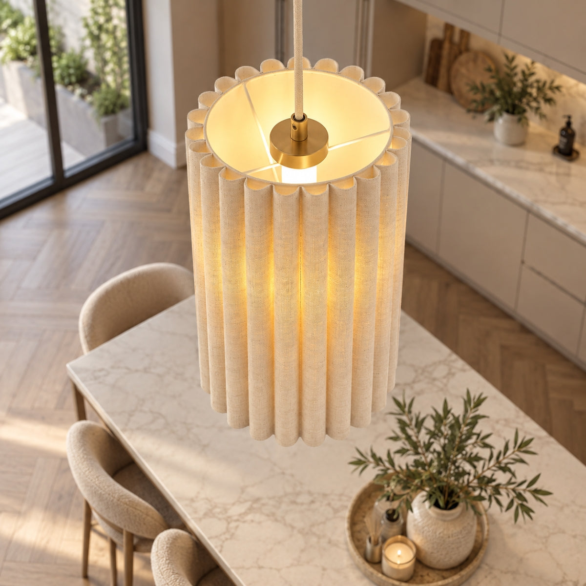 CGC Allegra Oatmeal Linen Fine Scallop Narrow Cylinder Lampshade