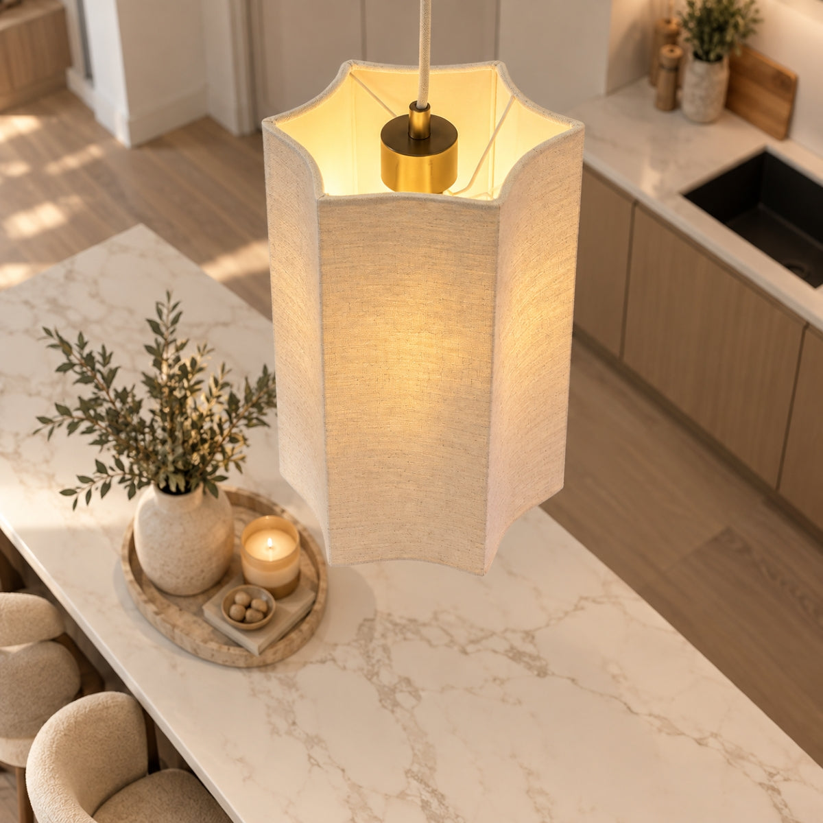 CGC Catalina Oatmeal Linen Inverted Scallop Cylinder Lampshade